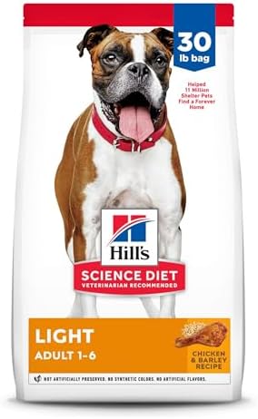 Hill’s Science Diet Light , Adult 1-6, Weight Management Support, Dry Dog Food, Chicken & Barley, 30 lb Bag