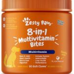 Zesty Paws Multivitamin Treats for Dogs – Glucosamine Chondroitin for Joint Support + Digestive Enzymes & Probiotics – Grain Free Dog Vitamin for Skin & Coat + Immune Health – Chicken Flavor – 90ct