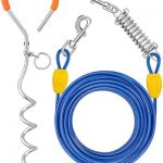 Petbobi Dog Tie-Out Cable and Stake – 30ft Heavy Duty Cable with Spring, No Tangle, 16in Ground Stake, Ideal for Yard, Camping and Beach, Suitable for Small Medium Large Dogs Up to 120 lbs, Blue