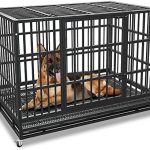 54/48/42/38 Inch Heavy Duty Dog Crate Cage with Wheels, Indestructible and Escape Proof Steel Kennel Indoor for High Anxiety Dogs with Sturdy Locks, Double Door and Tray, Extra Large XL XXL