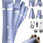 oneisall Dog Paw Trimmer 4 in 1, Low Noise Dog Clippers for Grooming, Cordless Dogs Grooming Kit Nail Grinder, IPX7 Waterproof Puppy Shaver for Pets’s Paws, Eyes, Ears, Face, Rump