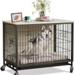 Dog Crate Furniture, 32.5″ L Indoor Kennel with Double Doors, Sturdy Dog Cage with Easy Assembly, Wheels & Removable Tray, Rustic Grey